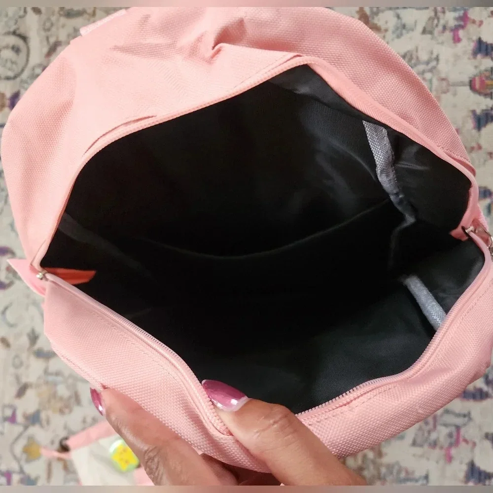 Pink Kawaii Backpack Pin Decor Multi Pocket School Bag OS